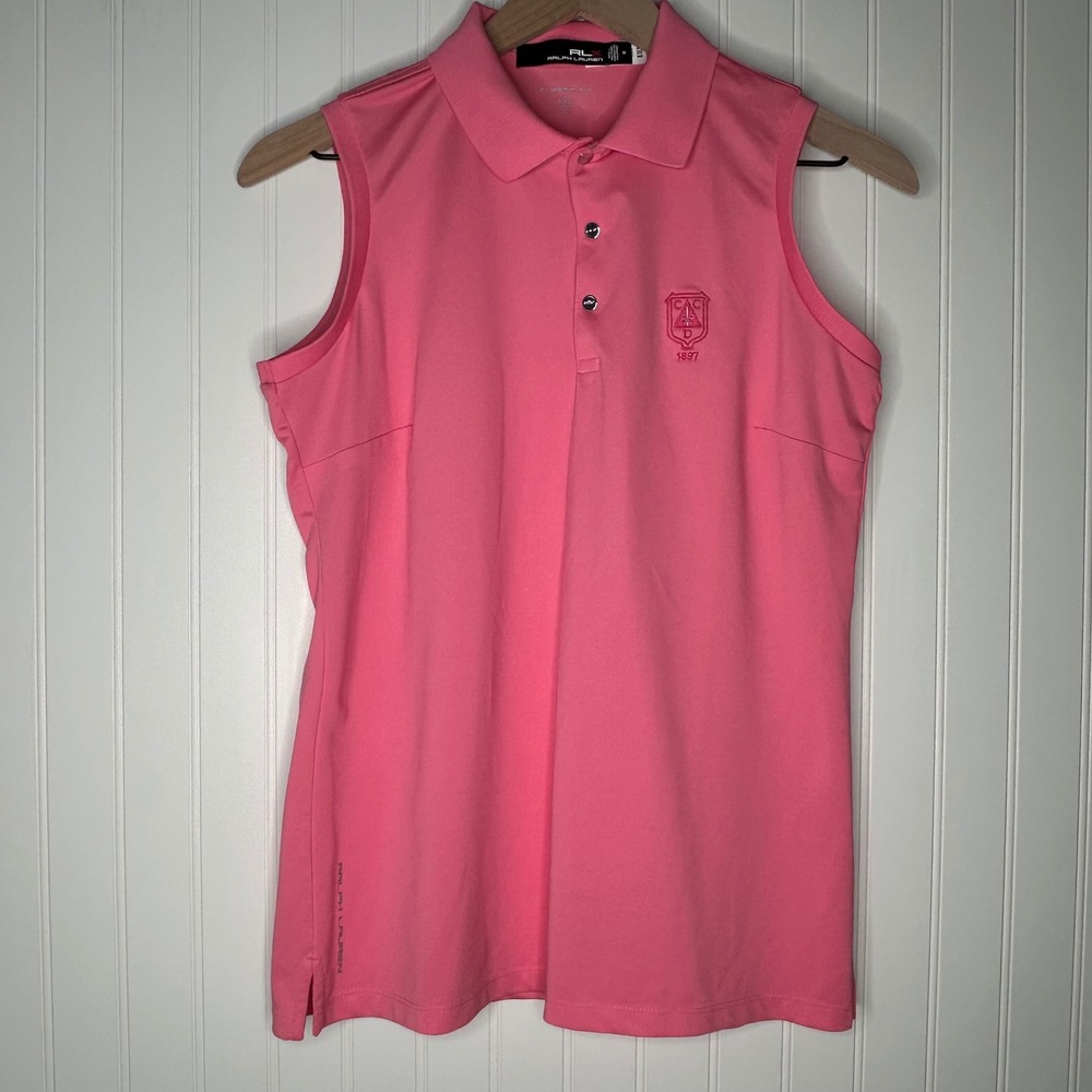 RLX Ralph Lauren Women's Pink Sleeveless Golf Polo Shirt Classic Fit Wicking M